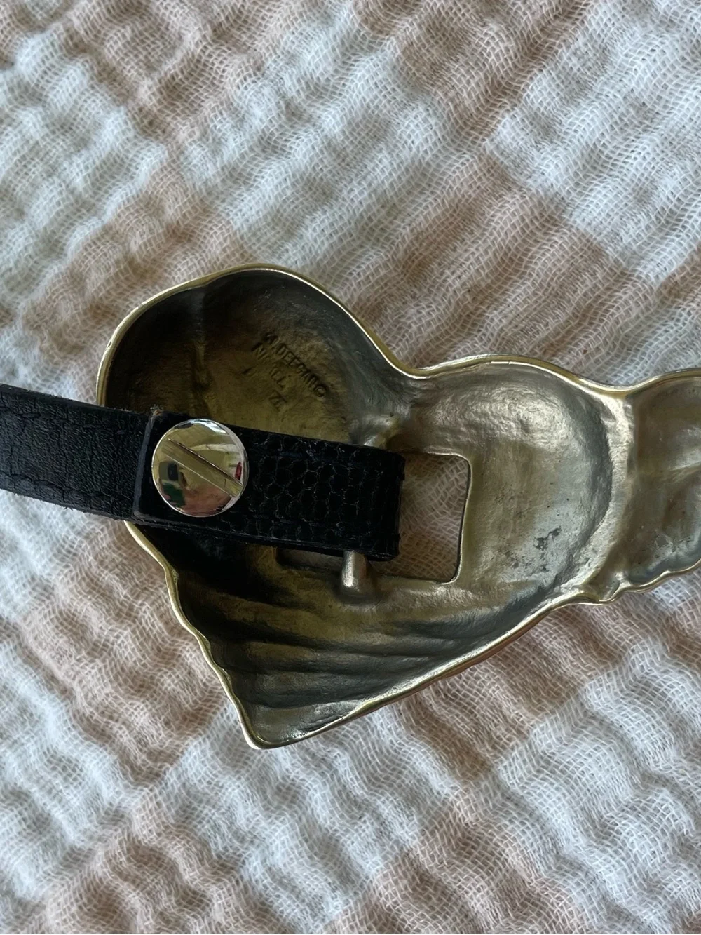 Vintage Jeff Deegan Designs Sculptural Heart Belt Buckle & Black Leather Strap
